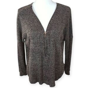 WINDSOR ZIP FRONT GRAY/TAUPE SWEATER SZ.M EUC